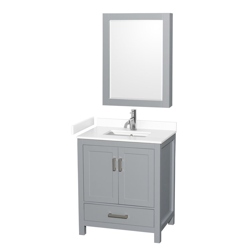 Sheffield 30" Bathroom Vanity Set with Mirror and Medicine Cabinet, White Cultured Marble, Gray, 30''