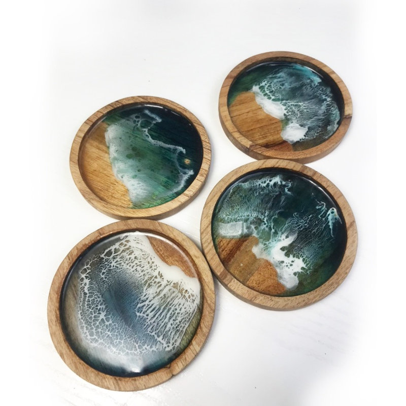 1 plateau en bois d'acacia et résine en résine époxy bord de mer - 1 pièce