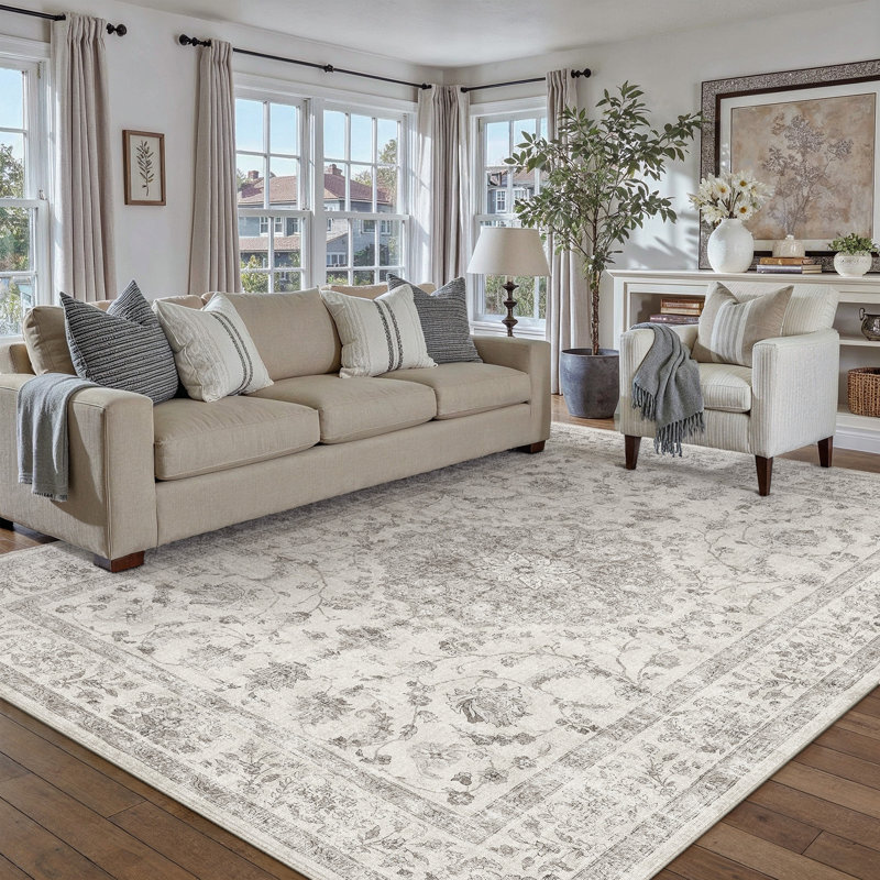 Vicky Oriental Washable Area Rug With Non-Slip Backing, Rectangle 6' x 9'