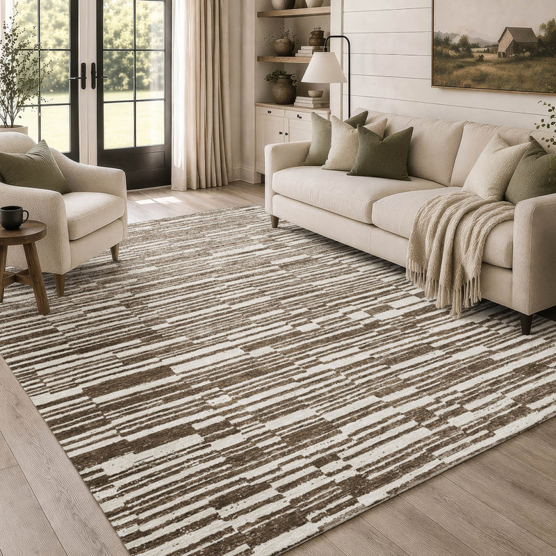 Machine Washable Indoor/Outdoor Chantille ACN2907 Striped Rug, Chocolate, 5' x 7'6"