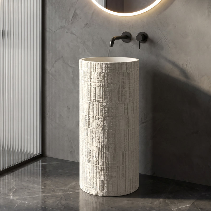 34" Tall Solid Surface Freestanding Pedestal Bathroom Sink