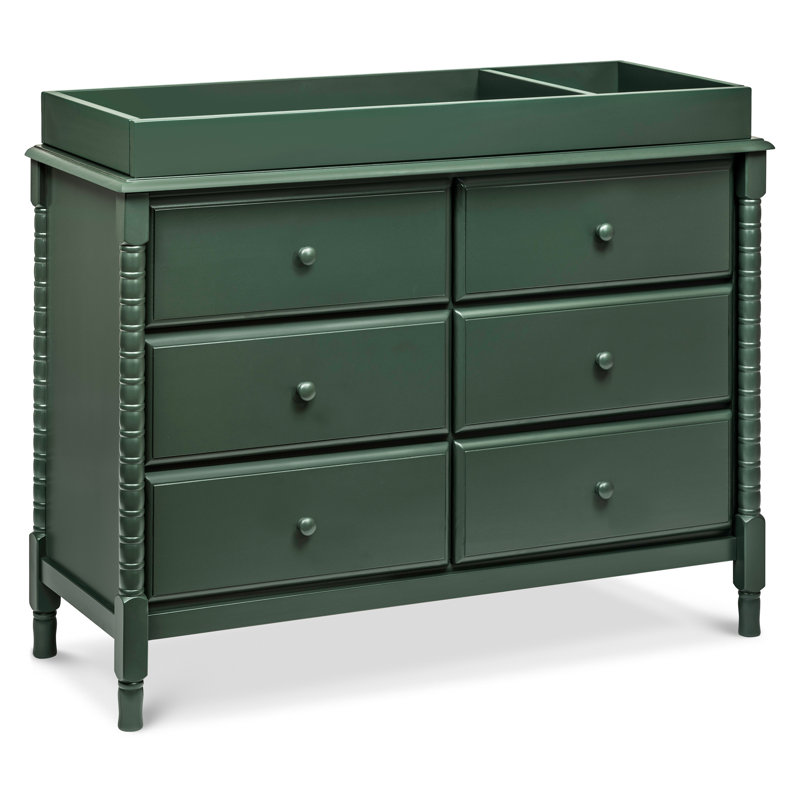 Forest Green Wood Spindle 6-Drawer Nursery Dresser