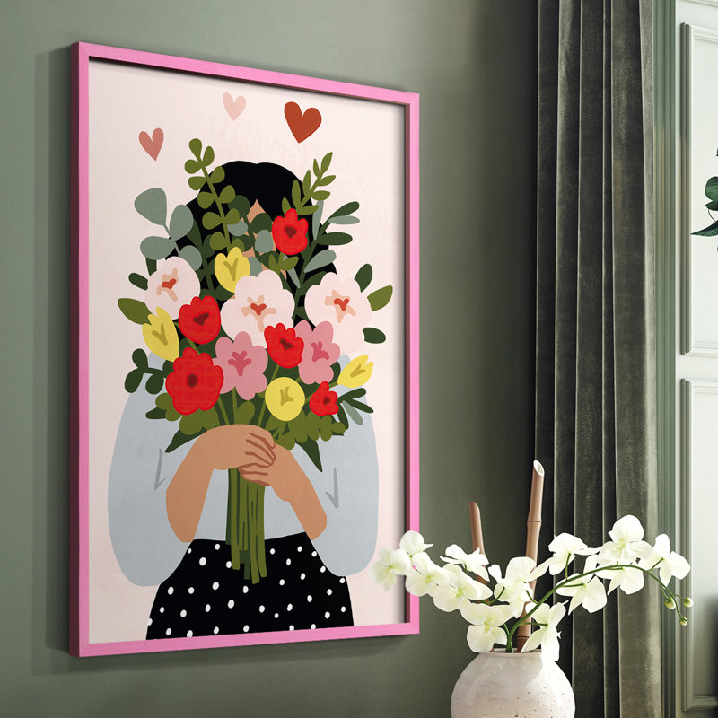 Collection Darling Valentine, reproduction encadrée B - bois massif, H 10 po x l 8 po, Rose