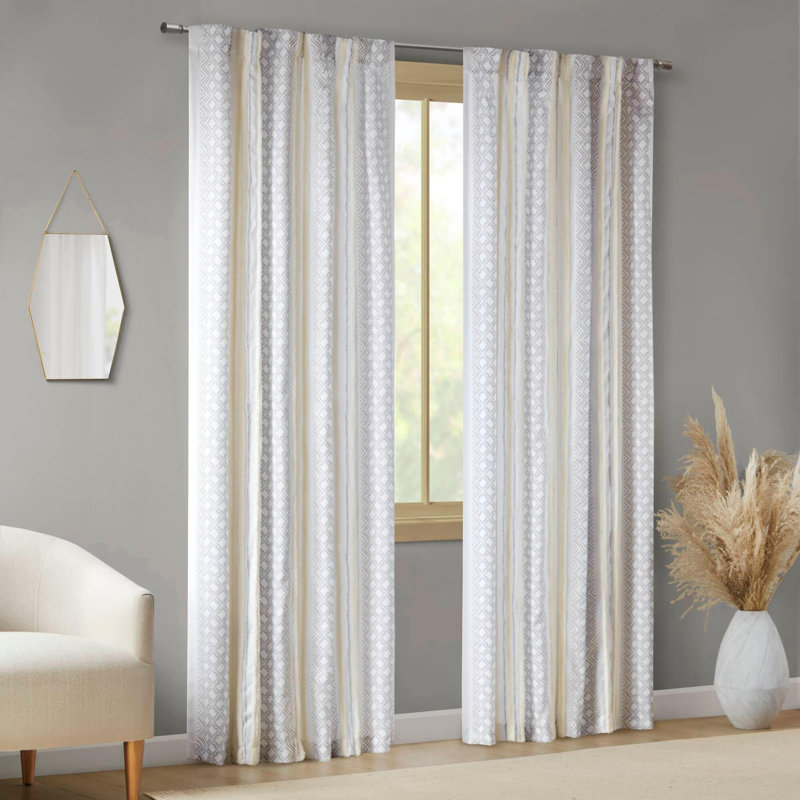 Panneau de rideau en polyester 2 po avec imprimé 50 po et rayures touffetées, L 50 po x L 95 po