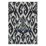 Kasuri Hand Hooked Ikat Area Rug in Indigo/Ivory