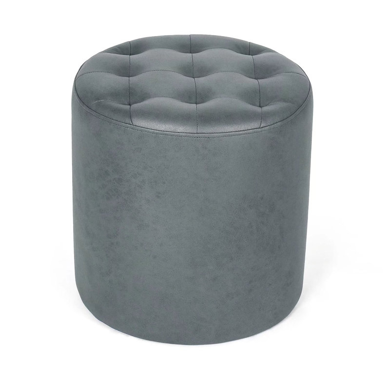 Repose-pieds rond capitonné Rangi, Gris clair / gris