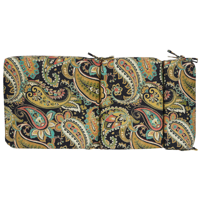 Outdoor Seat/Back Chair Cushion, Black/Yellow/Hadia Franco Noir Paisley, 20" W x 20" D