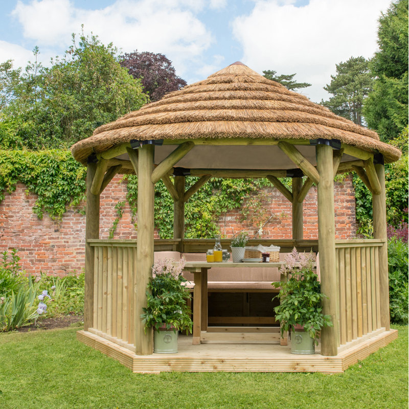 3.3m W x  3.3m D Solid Wood Patio Gazebo, Cream