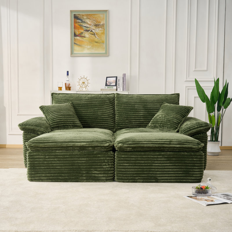 Canapé modulaire Boneless avec repose-pieds sans assemblage, Velours côtelé vert
