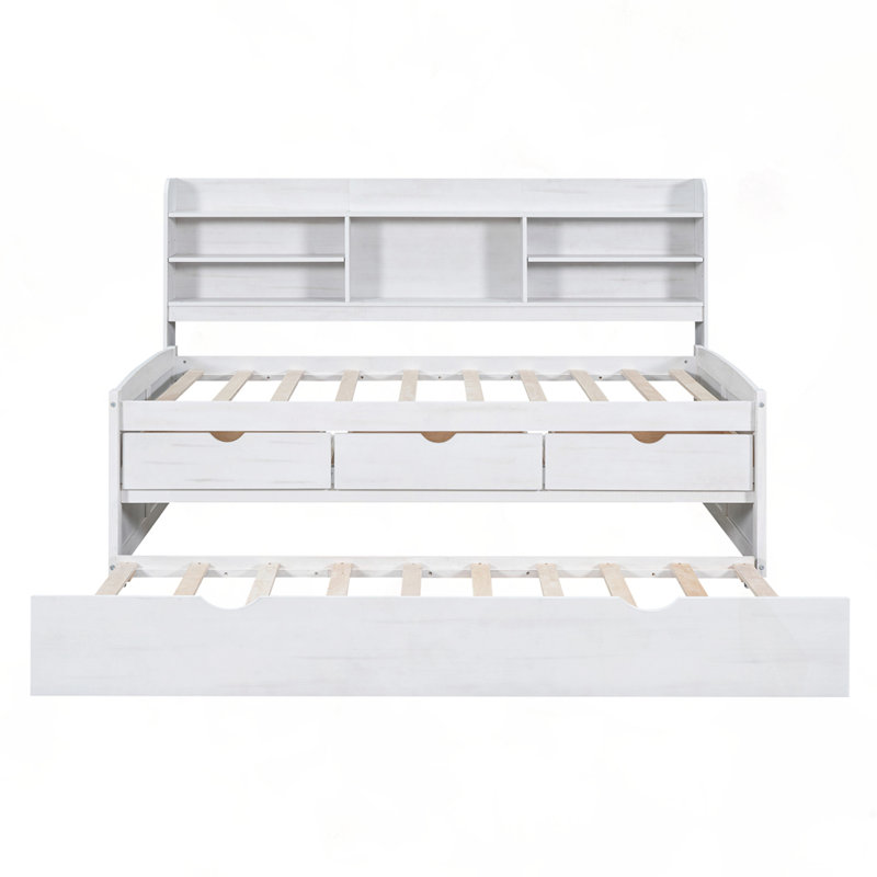 Lit capitaine simple en bois avec étagères intégrées, Lit simple, Blanchies