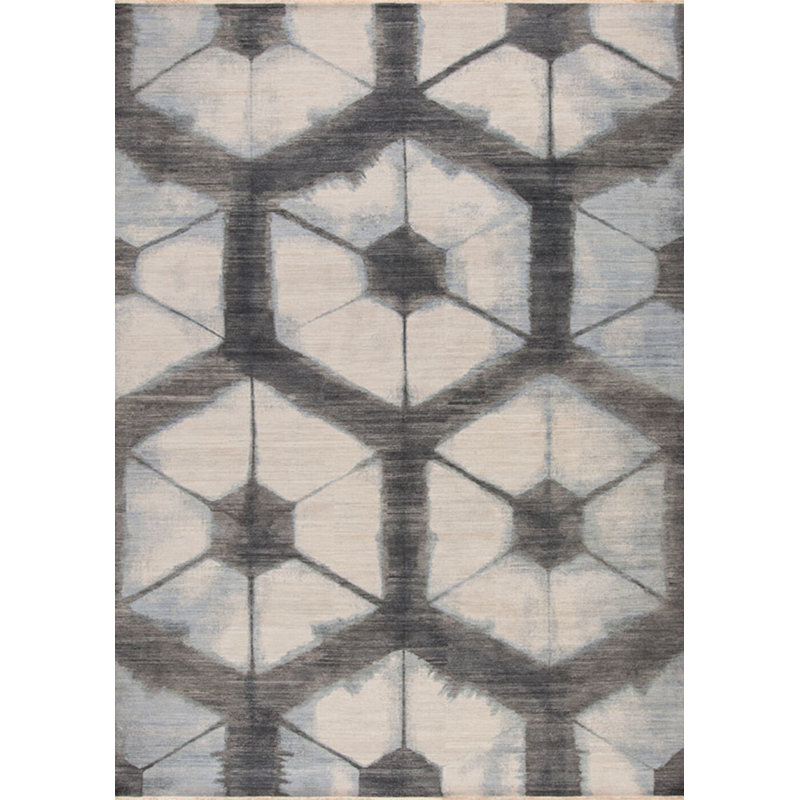 Shibori Hand Knotted Wool Area Rug in Ivory/Gray, Rectangle 8' x 10'