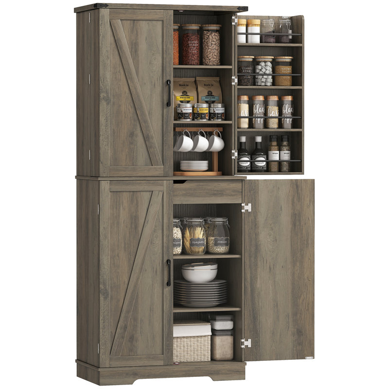 Armoire de cuisine 72 po, armoire de rangement Farmhouse, gris