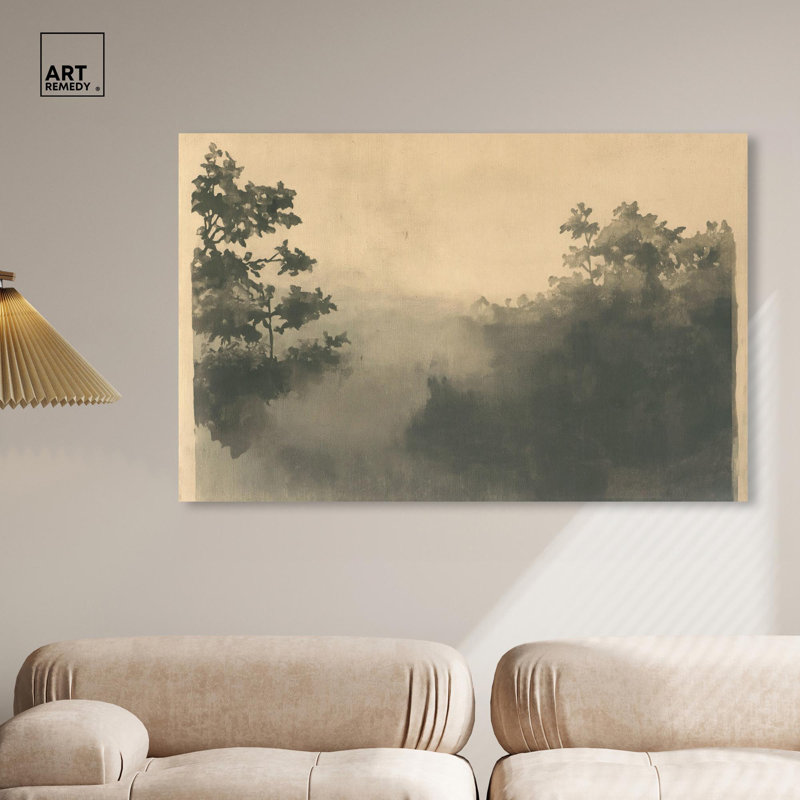 Vintage Rainforest Wrapped Canvas Art Print in Beige and Gray