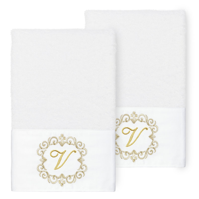 Winston Porter 100% Turkish Cotton MONICA 2PC Embellished Hand Towel Set, V