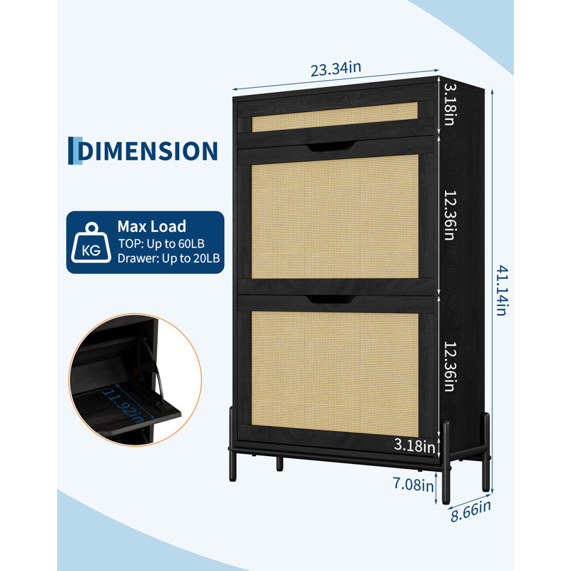 8 Pair Shoe Storage Cabinet, Black