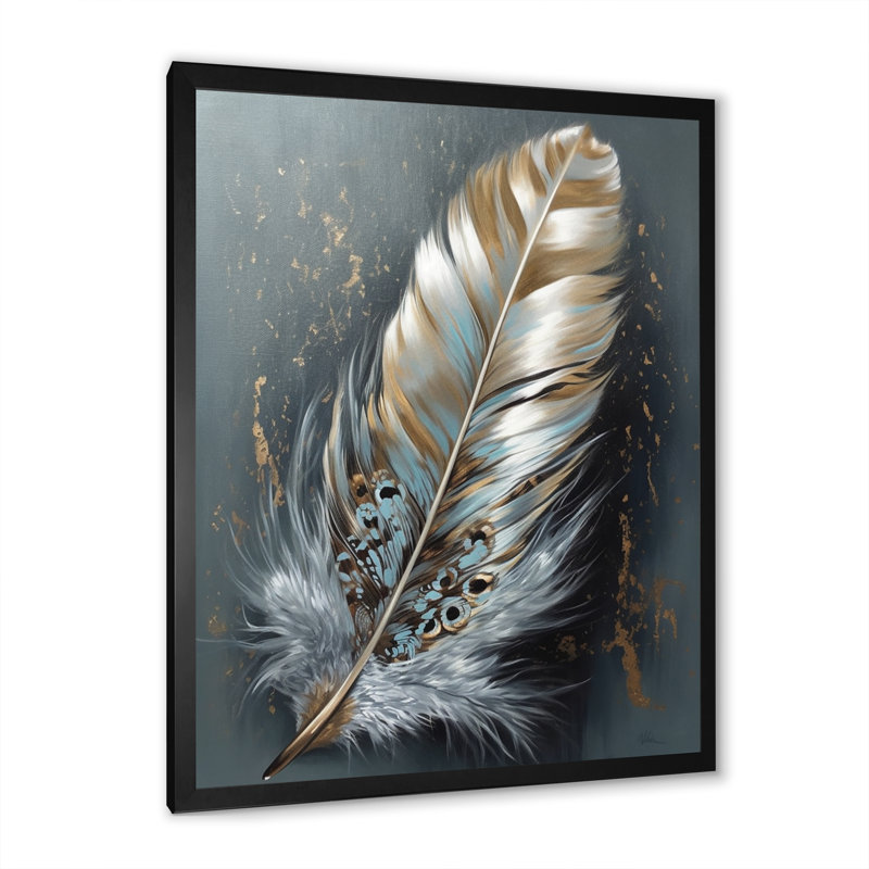 Kelvontae plume dorée Wanderlust IV sur toile, Cadre photo noir, H 40 po x l 30 po x P 1,5 po