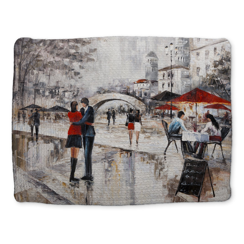 Napperon gris avec motifs de chambre à coucher pour jeune couple