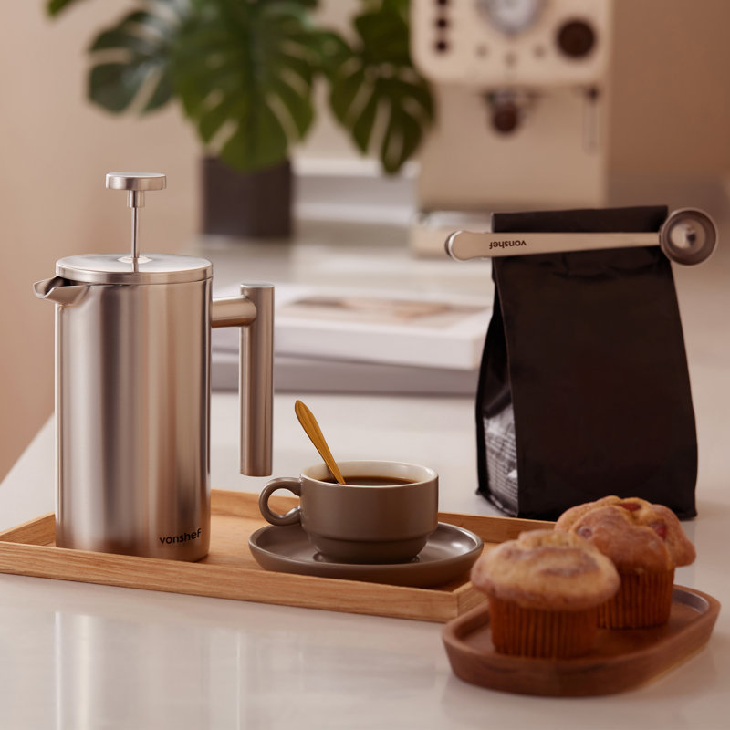 VonShef 6 Cup Cafetiere, 0.8 L, Silver