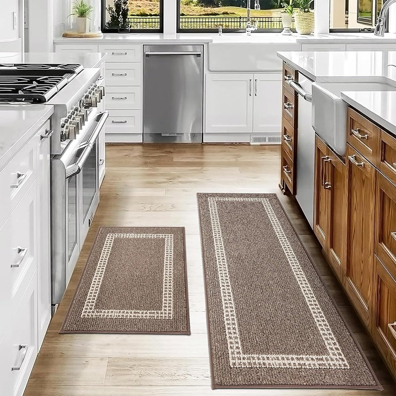 Xamiera Washable Kitchen Mat (Set of 2), Brown