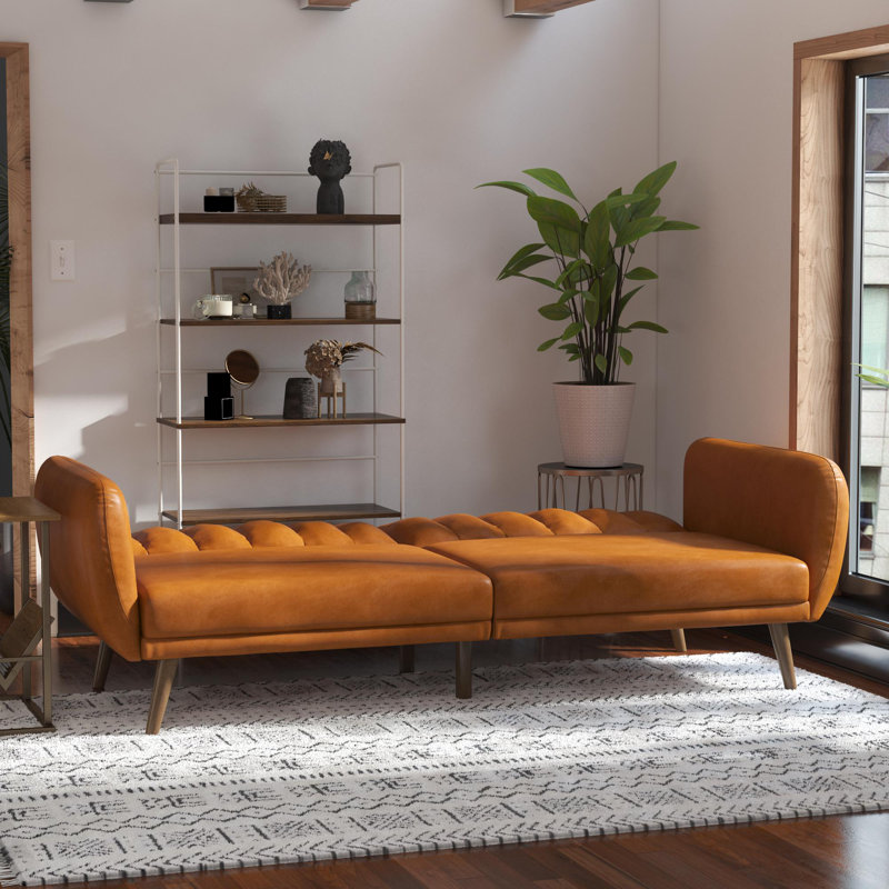 Brittany 81.5'' Vegan Leather Convertible Sofa, Brittany Camel Faux Leather