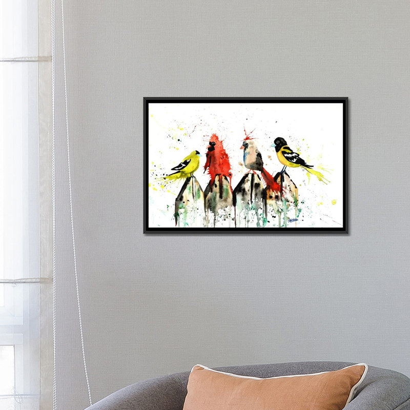 « judgy oiseaux » par lisa whitehouse, impression sur toile, H 18 po x l 26 po x P 1,5 po, Toile avec cadre flottant noir
