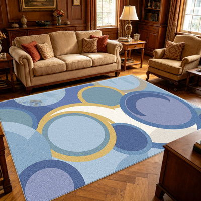 Tapis rond bleu ciel rond à motif abstrait pour le salon, doux et confortable, convient à toutes les saisons, facile à entretenir, tapis d'intérieur lavable à la machine, sous la table de ferme convenant à la chambre à coucher, à la salle à manger, au bureau, au balcon, au patio