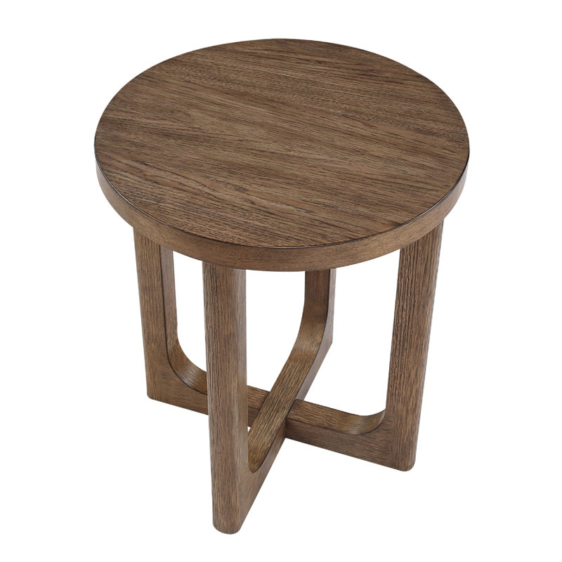 Bly Side End Table, Round Top, X Base, Transitional Light Brown 20 Inch