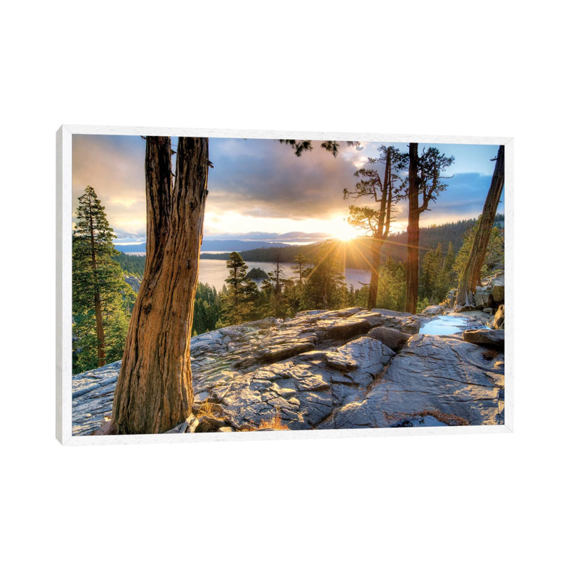Emerald Bay Sunrise V by Dennis Frates - Print on Canvas, 45.72cm H x 66.04cm W x 3.81cm D, White Framed