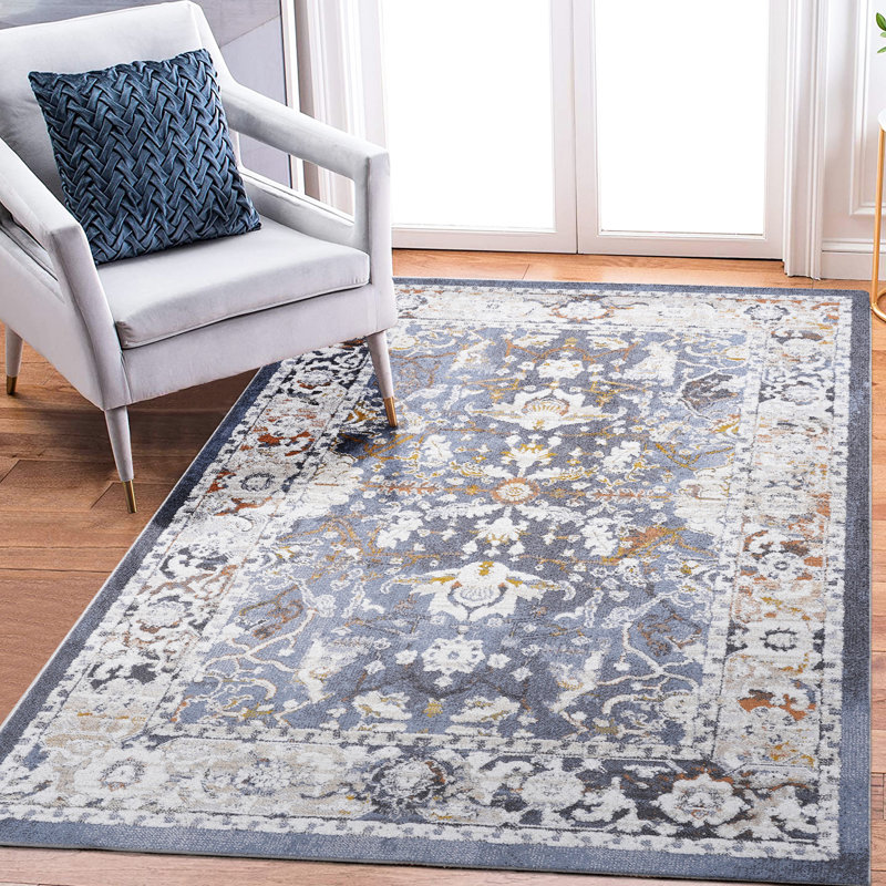Blue Area Rug - Non-Shedding, Stain , Available In Different Textures Suited For High-Traffic Spaces, Rectangle 6'5" x 8'