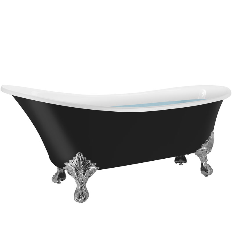 69" x 28" Clawfoot Soaking Fibreglass Bathtub, Black, Silver