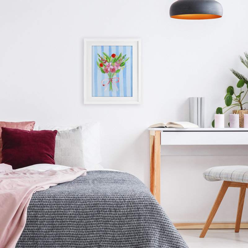 «Bright Springy Bouquet Stripes», reproduction encadrée sous verre, conception de Nina Jacobs, H 21 po x l 17 po