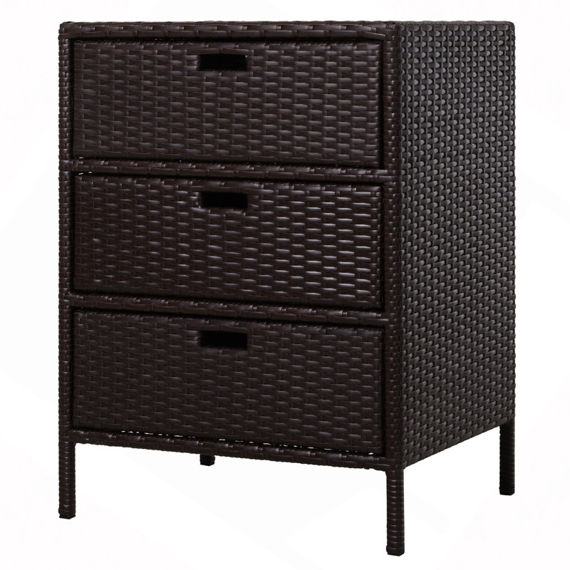 Outdoor/Patio Towel Cabinet, PE Rattan Pool Storage Organizer, Freestanding Outdoor/Patio Towel Rack For Pool With 3 Drawers And Weather Safe Material