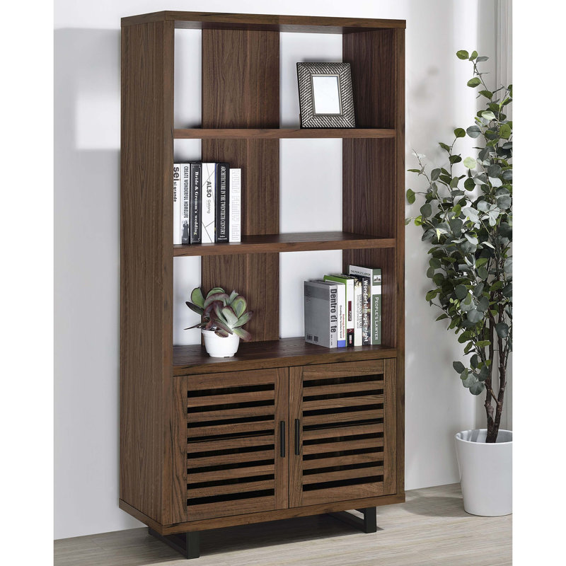 Walnut 3-Shelf Cabinet Bookcase