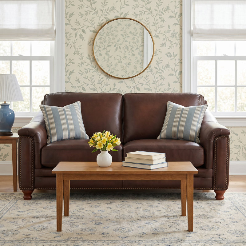 Alpert Upholstered 66.5'' Loveseat, Ash Gray Genuine Leather