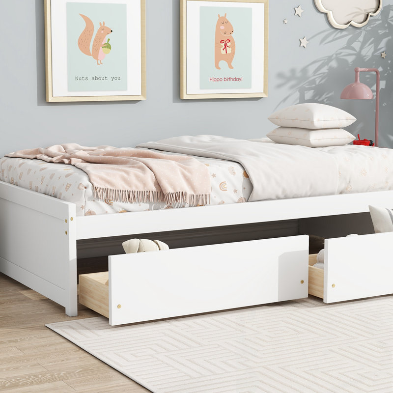 Lit simple avec 2 tiroirs, Blanc