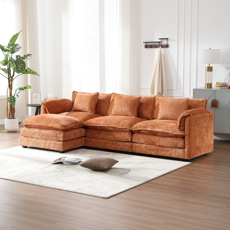 Canapé modulaire en forme de L de 112 po avec repose-pieds et mousse à mémoire de forme Millan, Boucle orange