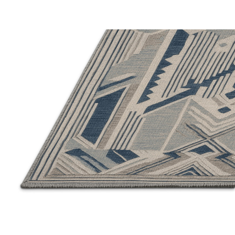 Washable Coastal Geometry Plus Coastal Area Rug, Round 5'