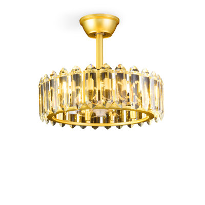 20" Flush Mount Ceiling Fan with Lights, Invisible Blades Chandelier Fan with Prismatic Crystal,Sharp Crystal Gilded Ring Style，6 G9 Bulb excl.