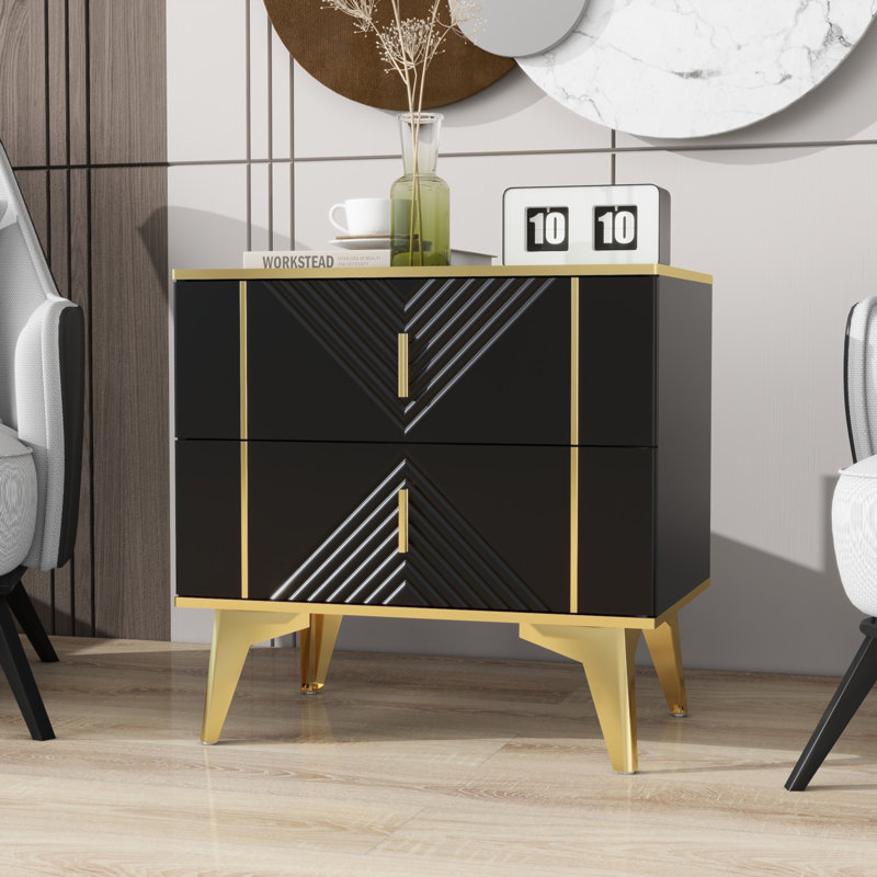 Two Pack 2 Drawer Rhombus Card Gold Bar Blister Nightstand