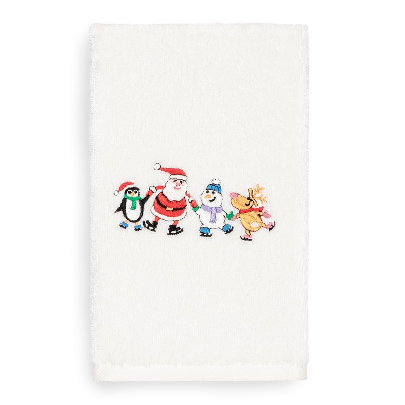 Débarbouillette de Noël brodée festive de Noël 100% coton turc, Blanc