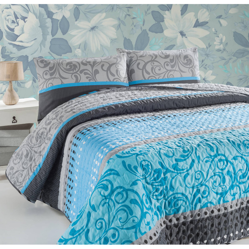 Cotton Blend Paisley Bedding, 94" x 87" Bedspread + 2 24" x 24" Pillowcases
