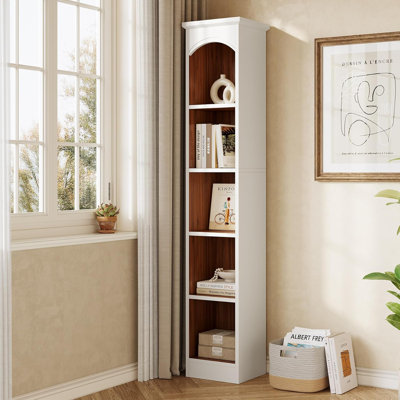 70.9" Tall Bookcase, 5-Tier Open Bookcase With Cubes, Wood Bookshelf With Storage Space, Freestanding Narrow Bookcase For Home Office, 1 Pack
