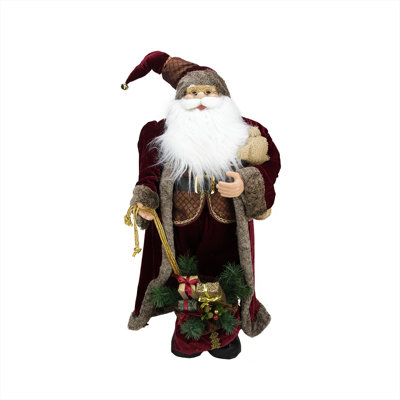Burgundy Santa Claus with Teddy Bear Christmas Figure