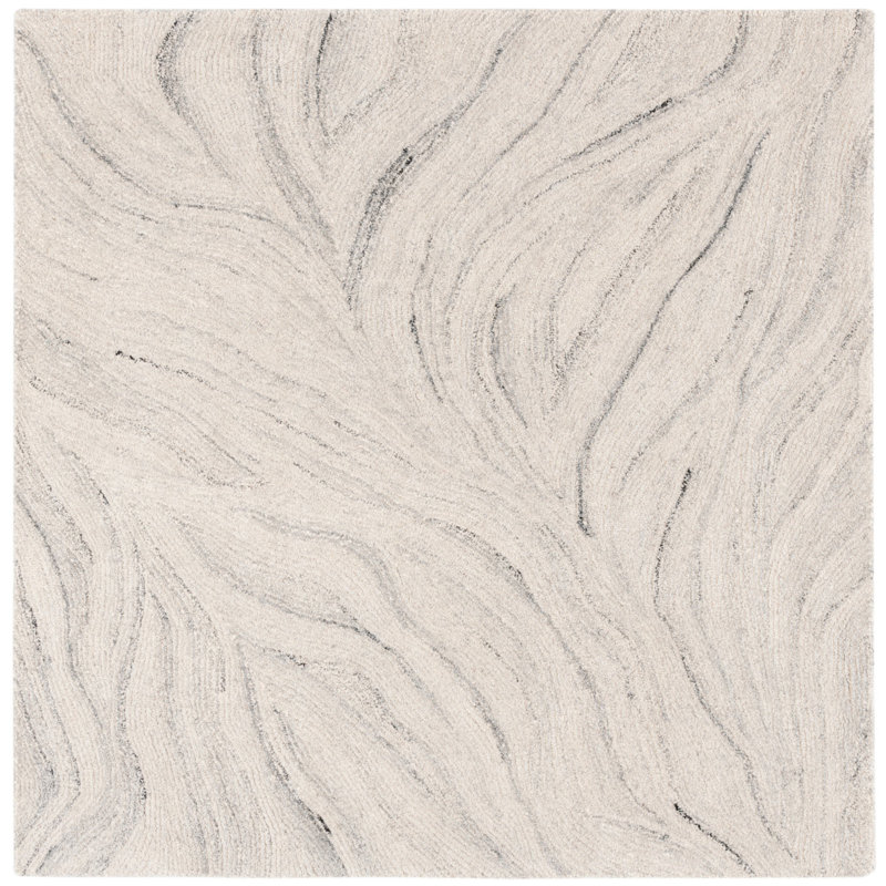 Tapis ivoire / gris en laine touffeté à la main Radabaugh, Rectangle de 10 pi x 14 pi