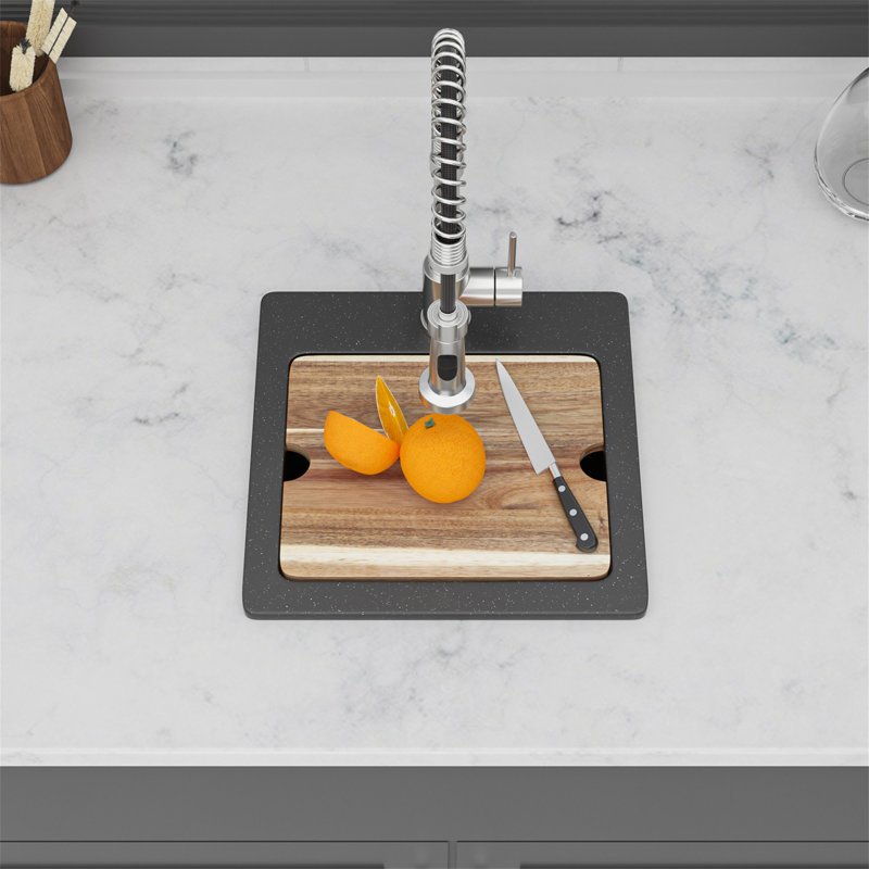 Évier de bar à montage sur comptoir en quartz - Évier de cuisine 15 po x 15 po x 9,65 po