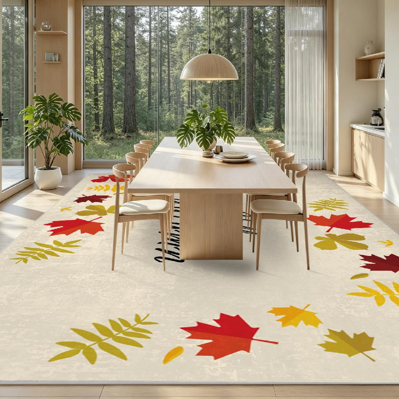 Tapis d'intérieur orange lavable à la machine, motif de feuilles d'automne et feuillage d'automne, Rectangle 79 po x 118 po