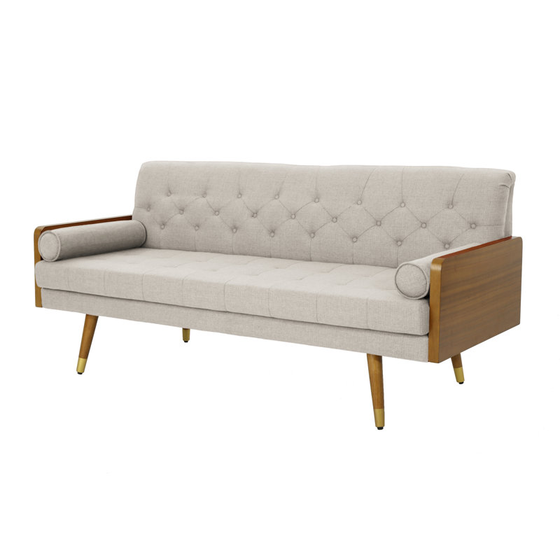 Canapé 3 places capitonné Bel-Air de style moderne du milieu du siècle, 72,2 po, avec coussins de soutien, Polyester beige