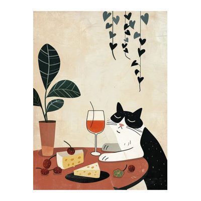Cat Glass and Cheese Pattern Woven Base Modern Decorative Machine Washable Rug