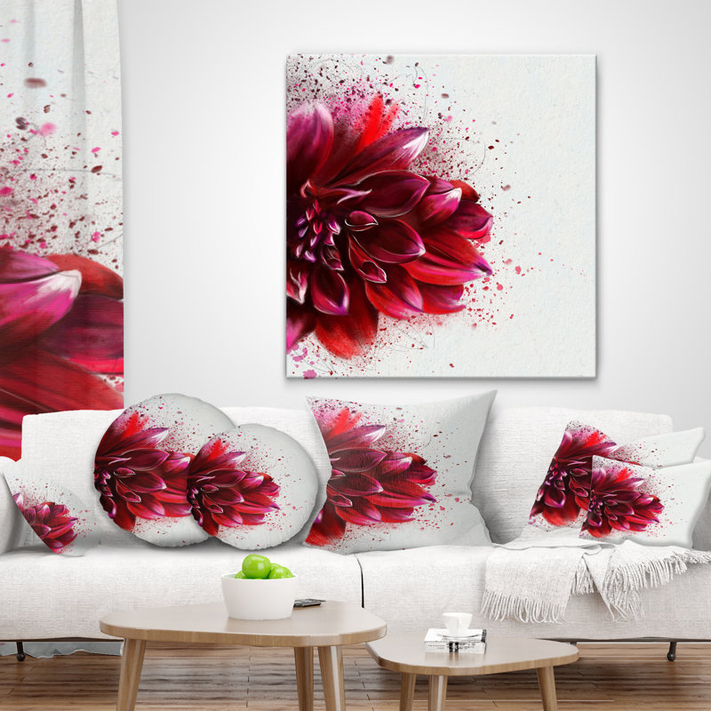Coussin décoratif imprimé floral rouge foncé, 16 po x 16 po, Carré