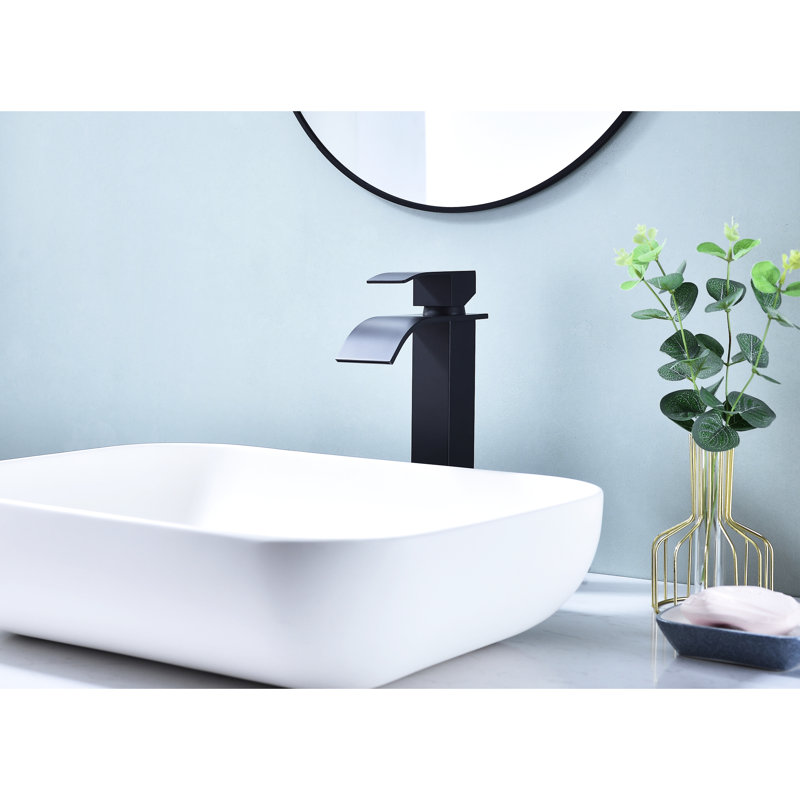 Bathroom Sink Faucet With Waterfall Spout And Single Handle, Matte Black Finish, Manufactured Stainless Steel For A Modern Bath Spout, Handle Operation Hassle- Water Flow, Made